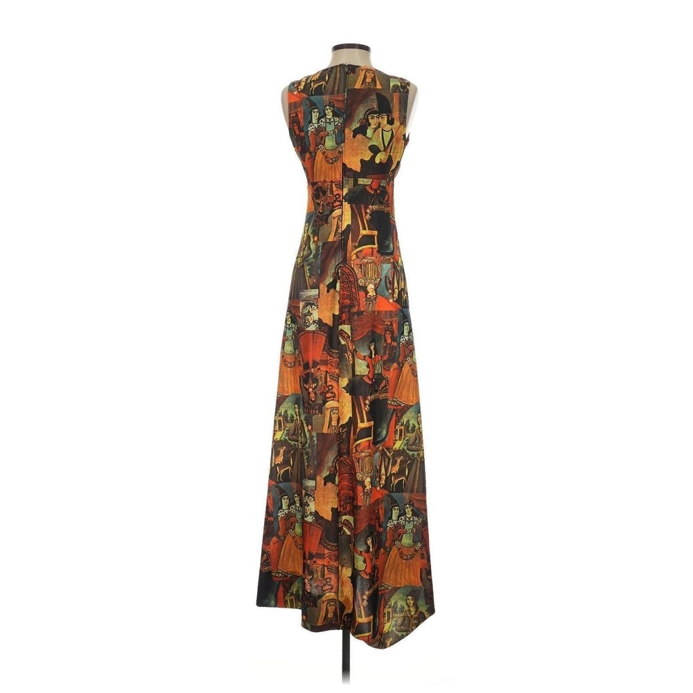 Vintage 70s Persian Art novelty Print Maxi Dress Graphic print S 8 - Picture 3 of 9